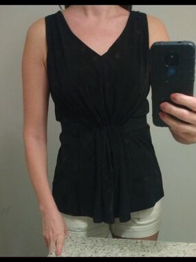Michael Kors Black Sleeveless V-Neck Twist-Front Peplum Top